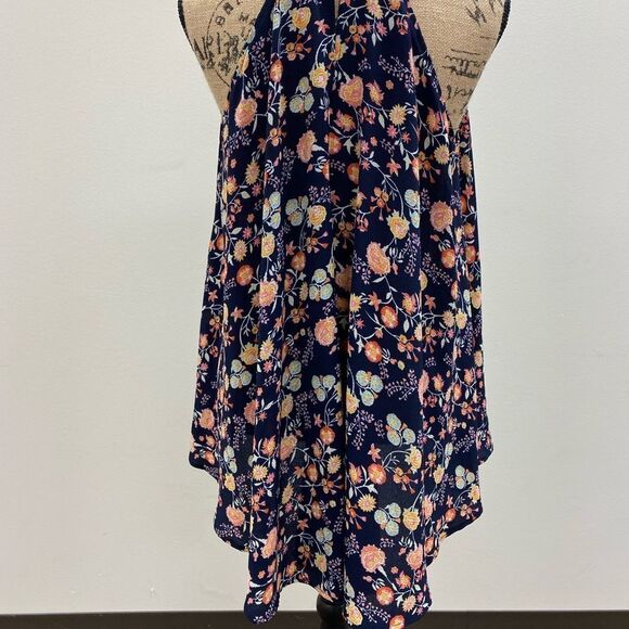 Alta blue floral high halter neck sleeveless flowy tunic top - Picture 7 of 8